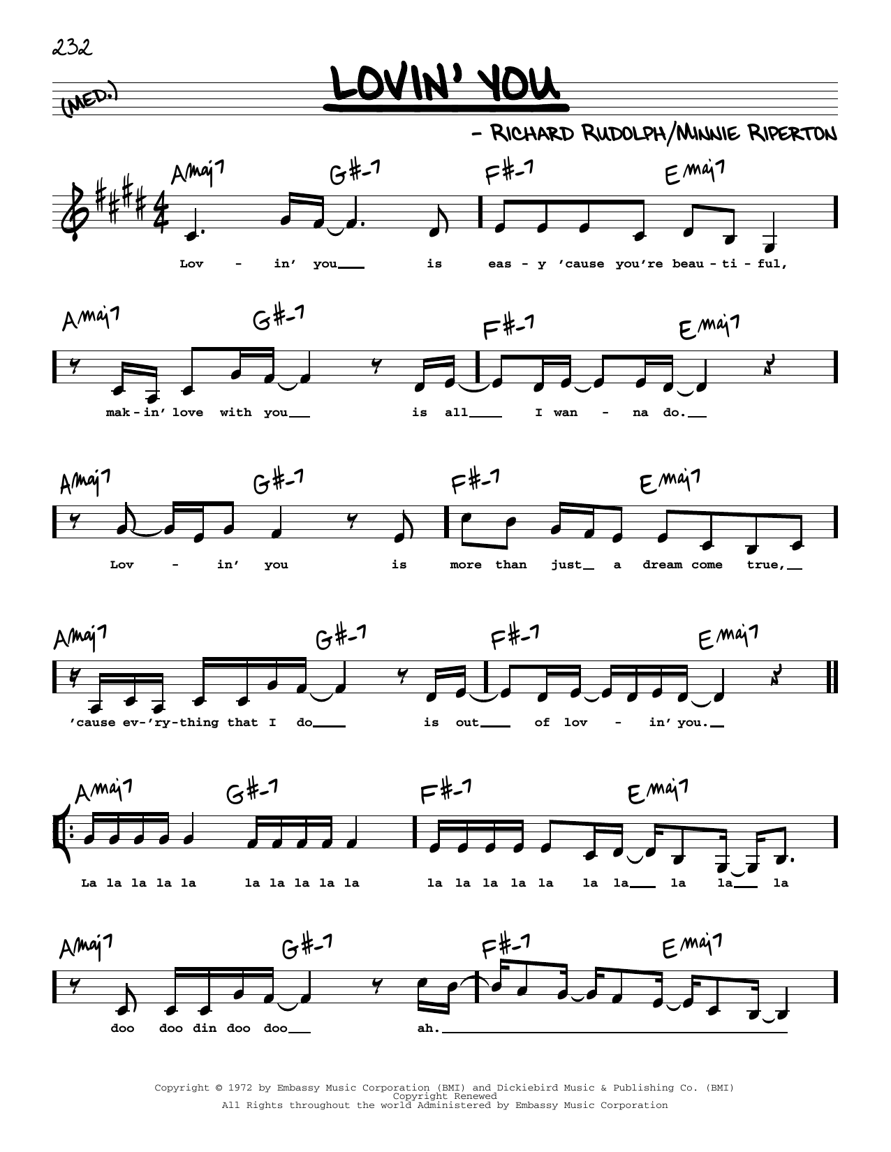 Minnie Riperton Lovin' You (Low Voice) Sheet Music Notes & Chords for Real Book – Melody, Lyrics & Chords - Download or Print PDF