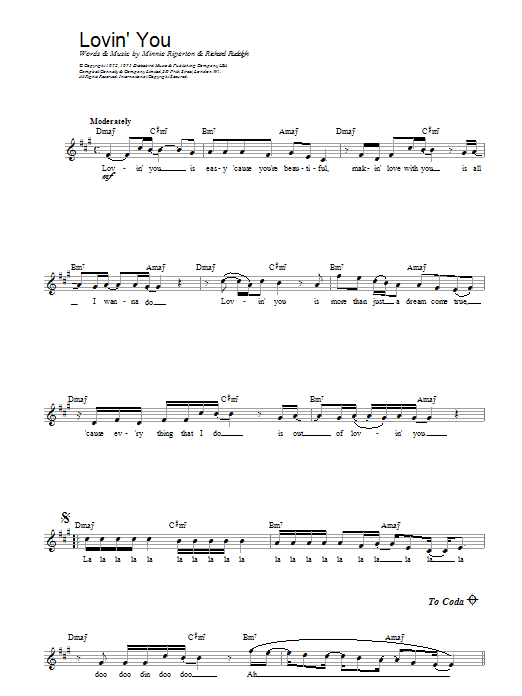 Minnie Riperton Lovin' You sheet music notes and chords. Download Printable PDF.