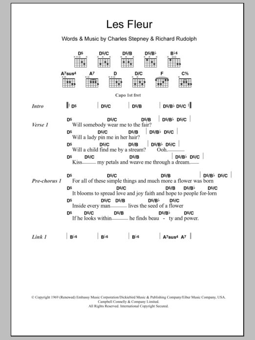 Minnie Riperton Les Fleur Sheet Music Notes & Chords for Lyrics & Chords - Download or Print PDF