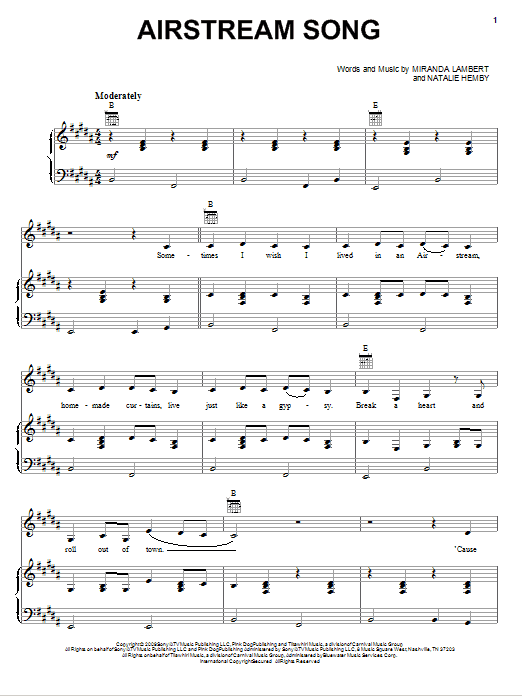 Miranda Lambert Airstream Song Sheet Music Notes & Chords for Piano, Vocal & Guitar (Right-Hand Melody) - Download or Print PDF