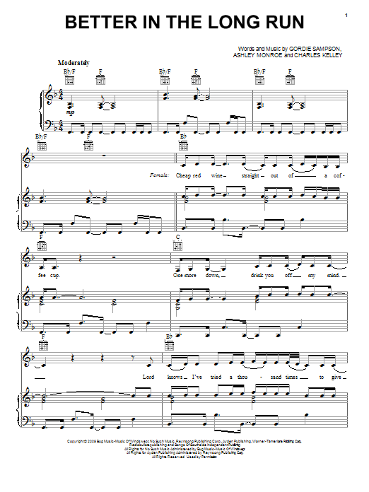 Miranda Lambert Better In The Long Run Sheet Music Notes & Chords for Piano, Vocal & Guitar (Right-Hand Melody) - Download or Print PDF