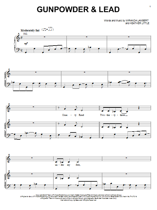 Miranda Lambert Gunpowder & Lead Sheet Music Notes & Chords for Piano, Vocal & Guitar (Right-Hand Melody) - Download or Print PDF