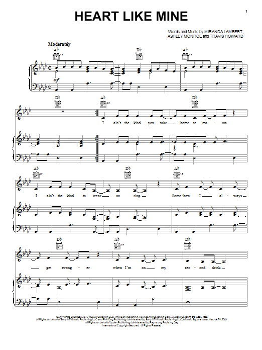 Miranda Lambert Heart Like Mine Sheet Music Notes & Chords for Piano, Vocal & Guitar (Right-Hand Melody) - Download or Print PDF