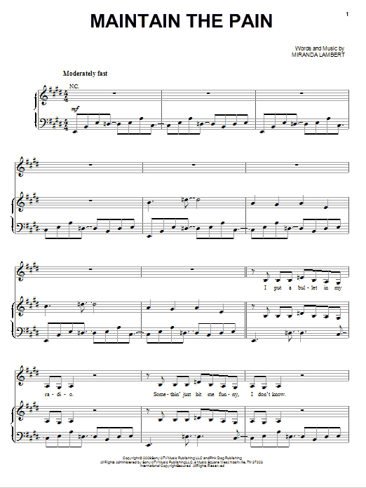 Miranda Lambert Maintain The Pain Sheet Music Notes & Chords for Piano, Vocal & Guitar (Right-Hand Melody) - Download or Print PDF
