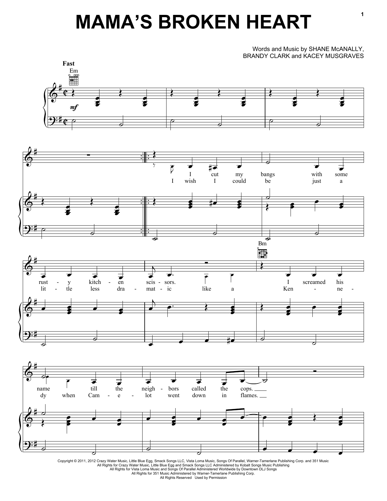 Miranda Lambert Mama's Broken Heart Sheet Music Notes & Chords for Piano, Vocal & Guitar (Right-Hand Melody) - Download or Print PDF