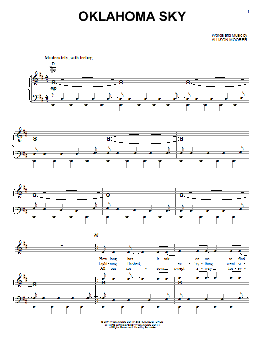 Miranda Lambert Oklahoma Sky Sheet Music Notes & Chords for Piano, Vocal & Guitar (Right-Hand Melody) - Download or Print PDF
