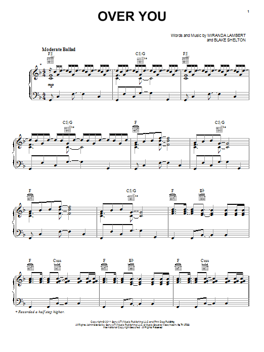 Miranda Lambert Over You Sheet Music Notes & Chords for Easy Piano - Download or Print PDF