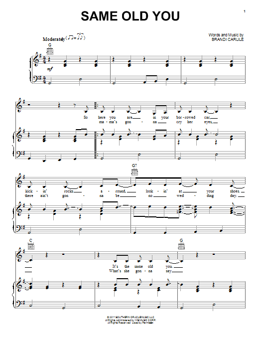 Miranda Lambert Same Old You Sheet Music Notes & Chords for Piano, Vocal & Guitar (Right-Hand Melody) - Download or Print PDF
