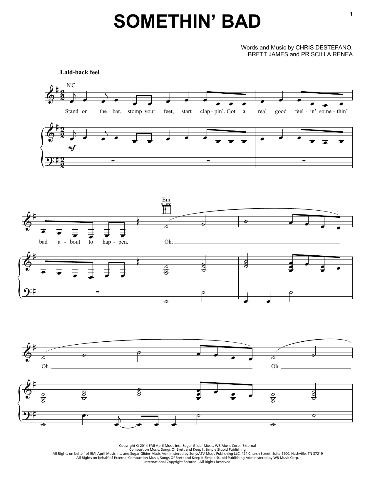 Miranda Lambert Somethin' Bad Sheet Music Notes & Chords for Piano, Vocal & Guitar (Right-Hand Melody) - Download or Print PDF