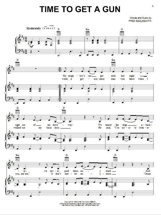 Miranda Lambert Time To Get A Gun Sheet Music Notes & Chords for Piano, Vocal & Guitar (Right-Hand Melody) - Download or Print PDF Miranda Lambert Time To Get A Gun Sheet Music Notes & Chords for Piano, Vocal & Guitar (Right-Hand Melody) - Download or Print PDF