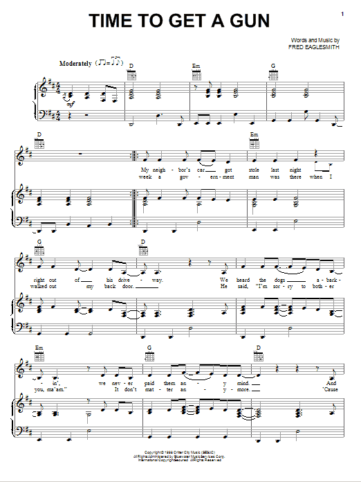 Miranda Lambert Time To Get A Gun Sheet Music Notes & Chords for Piano, Vocal & Guitar (Right-Hand Melody) - Download or Print PDF
