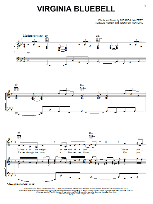 Miranda Lambert Virginia Bluebell Sheet Music Notes & Chords for Piano, Vocal & Guitar (Right-Hand Melody) - Download or Print PDF