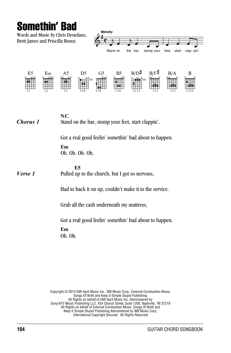 Miranda Lambert with Carrie Underwood Somethin' Bad Sheet Music Notes & Chords for Lyrics & Chords - Download or Print PDF