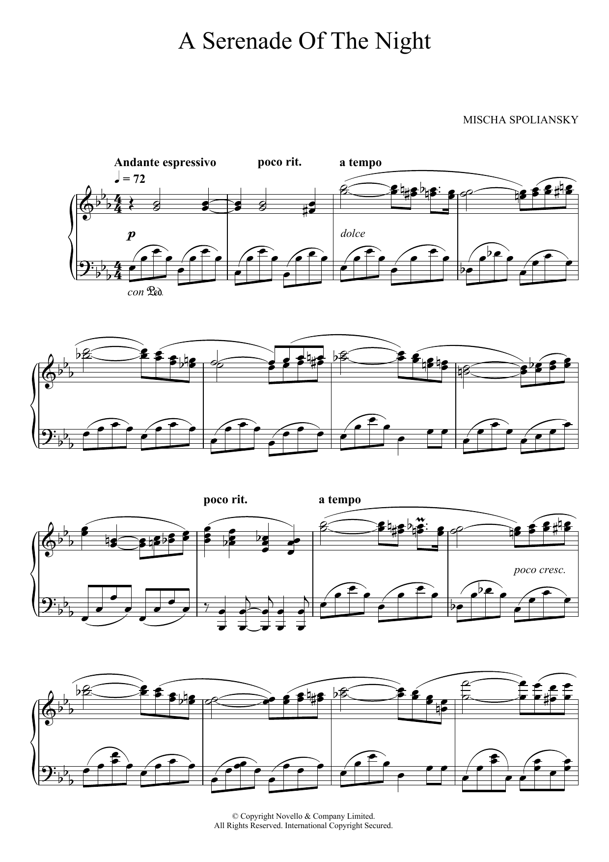 Mischa Spoliansky A Serenade Of The Night Sheet Music Notes & Chords for Piano - Download or Print PDF