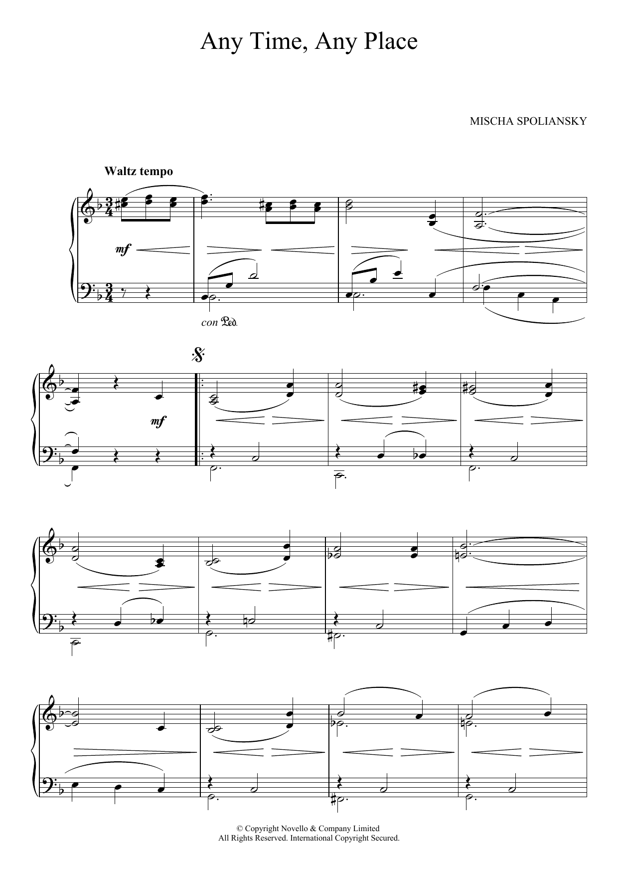 Mischa Spoliansky Any Time, Any Place Sheet Music Notes & Chords for Piano - Download or Print PDF