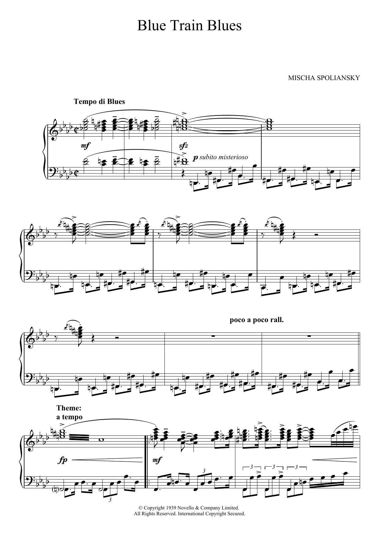 Mischa Spoliansky Blue Train Blues (Over The Moon) Sheet Music Notes & Chords for Piano - Download or Print PDF