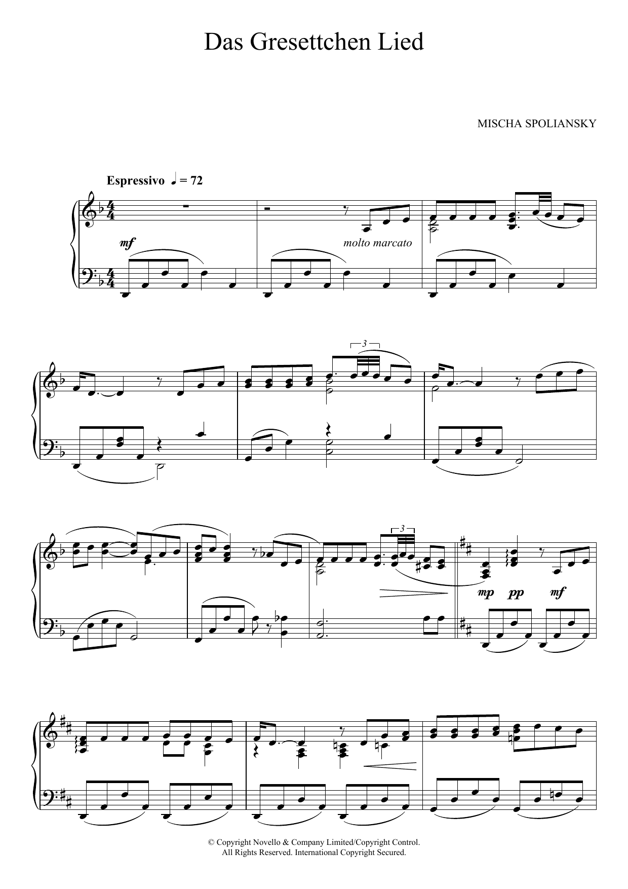 Mischa Spoliansky Das Grisettchen Lied Sheet Music Notes & Chords for Piano - Download or Print PDF