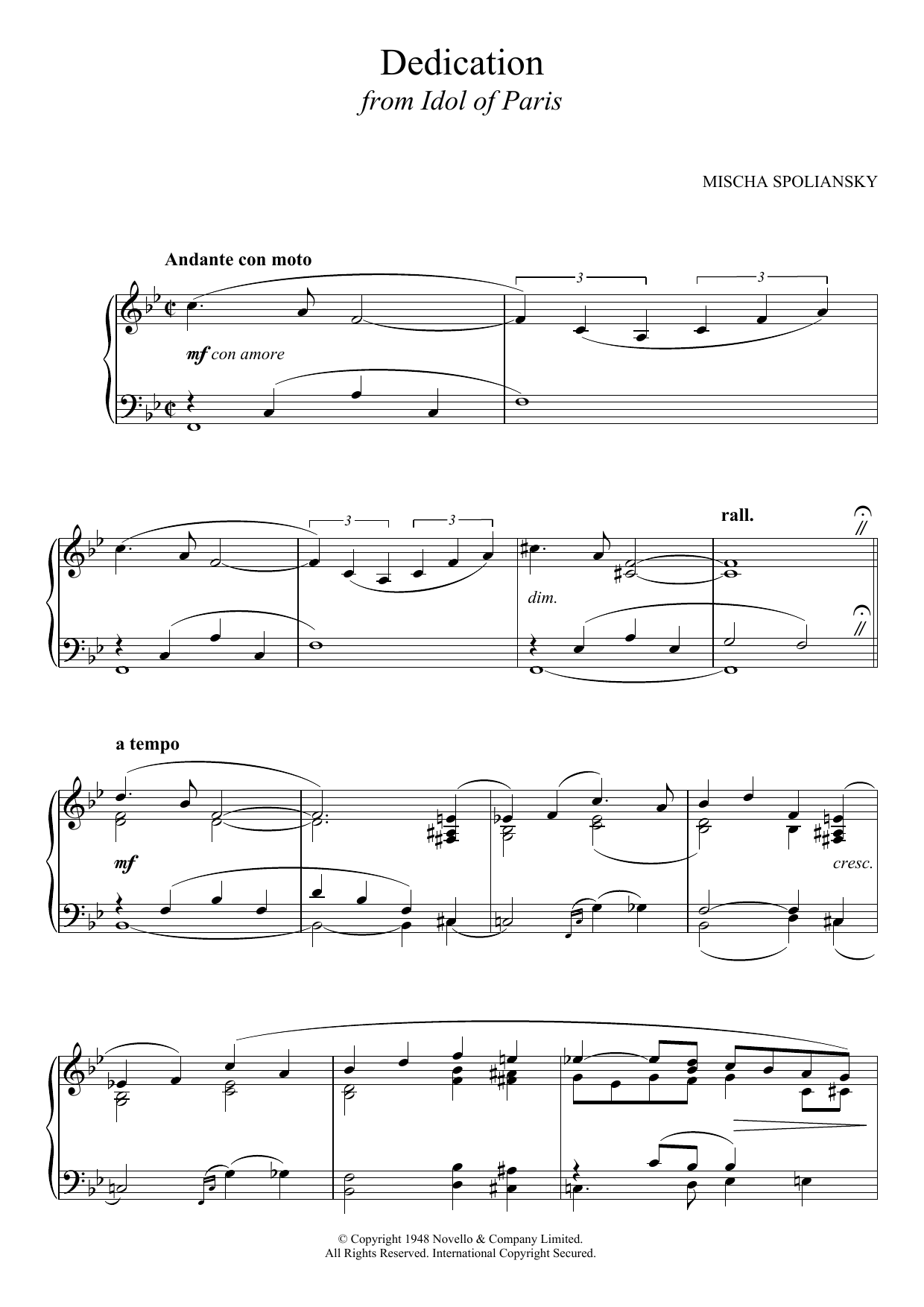 Mischa Spoliansky Dedication (from Idol Of Paris) Sheet Music Notes & Chords for Piano - Download or Print PDF