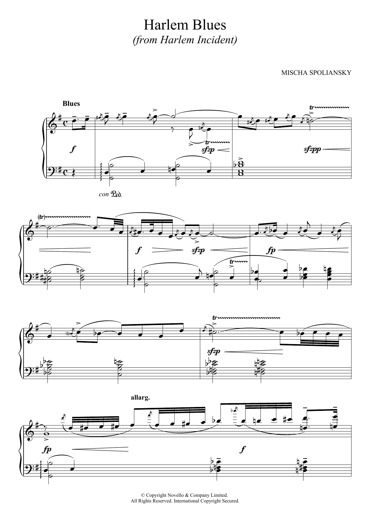 Mischa Spoliansky Harlem Blues Sheet Music Notes & Chords for Piano - Download or Print PDF