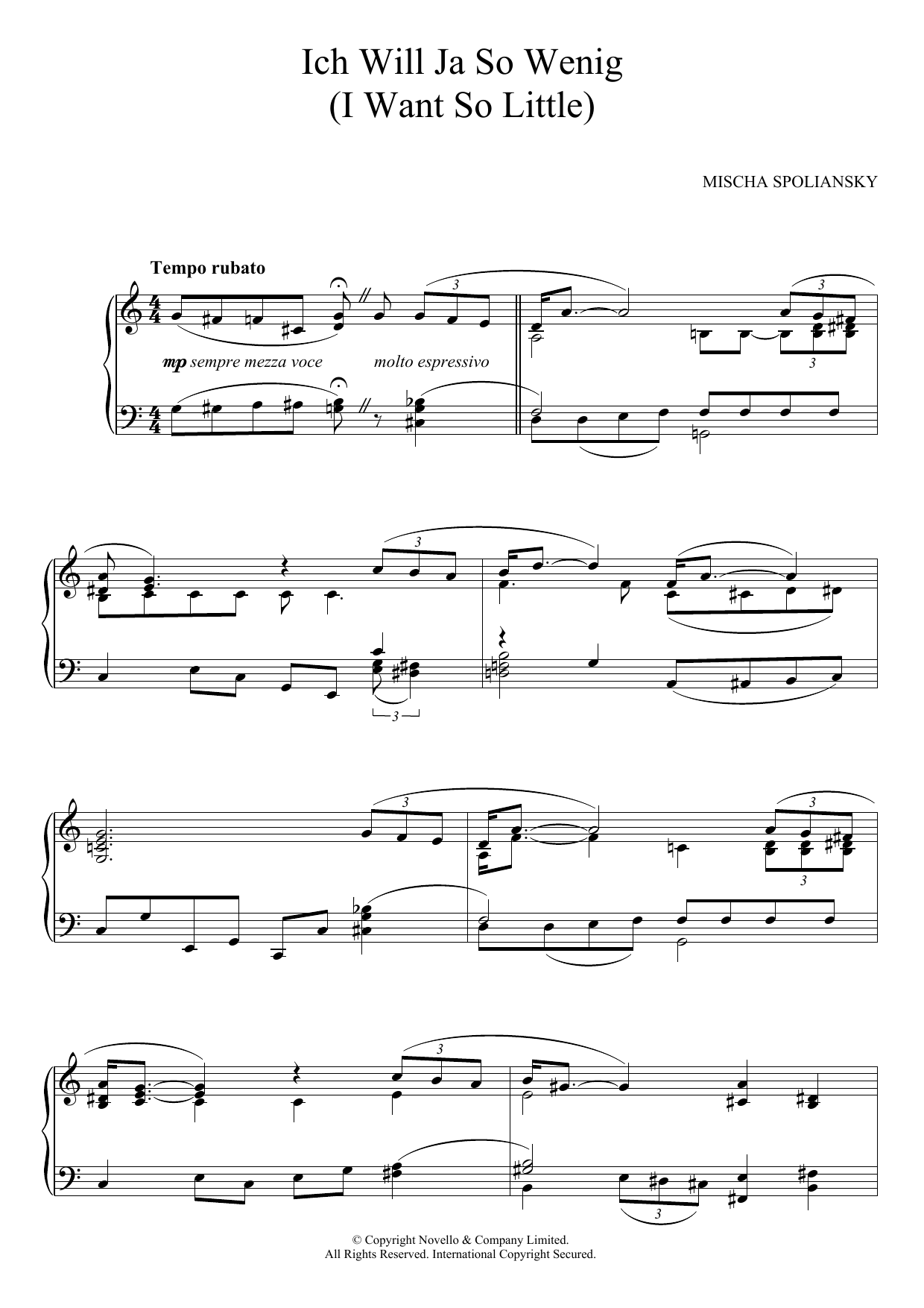 Mischa Spoliansky Ich Will Ja So Wenig (I Want So Little) Sheet Music Notes & Chords for Piano - Download or Print PDF