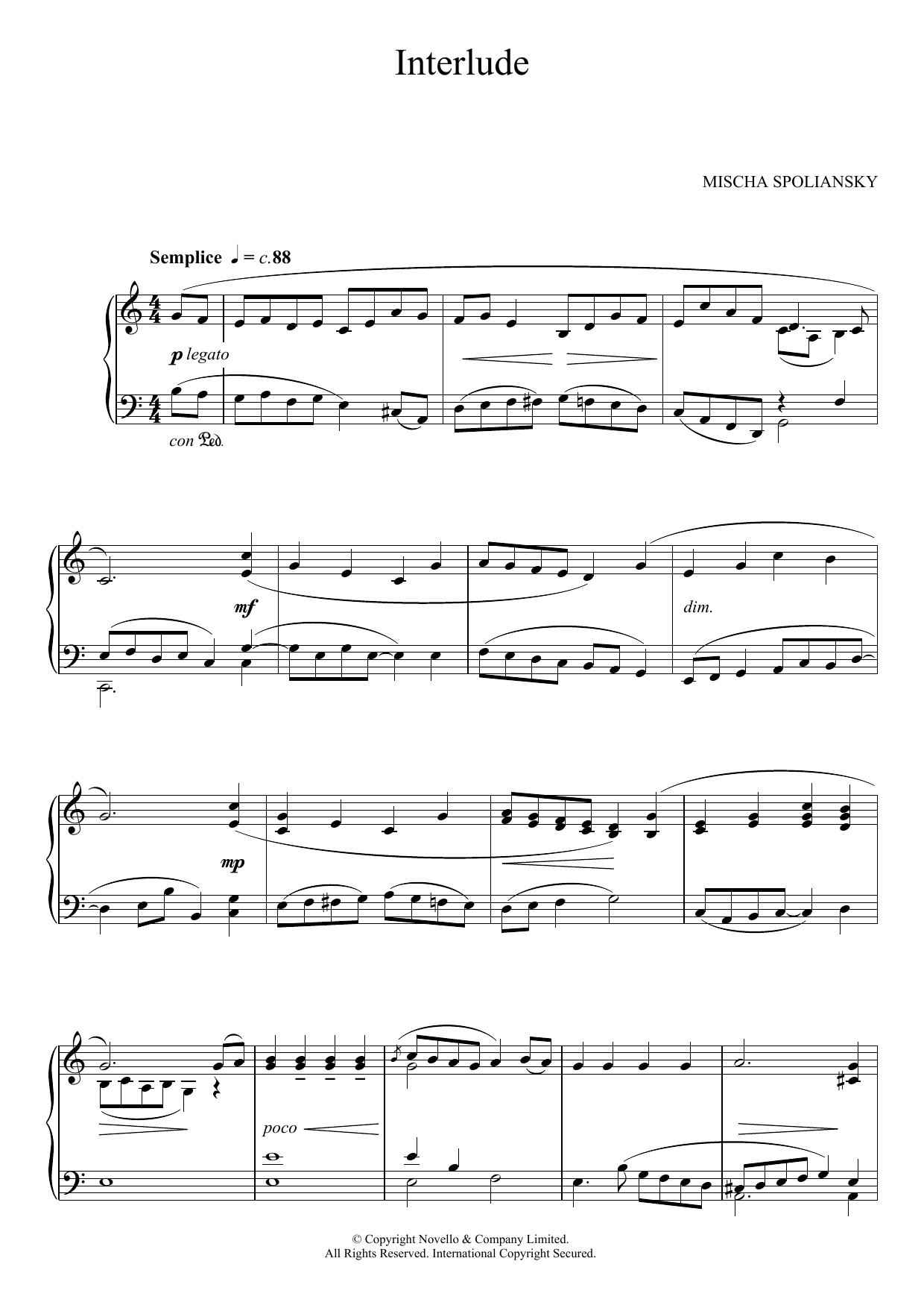 Mischa Spoliansky Interlude Sheet Music Notes & Chords for Piano - Download or Print PDF