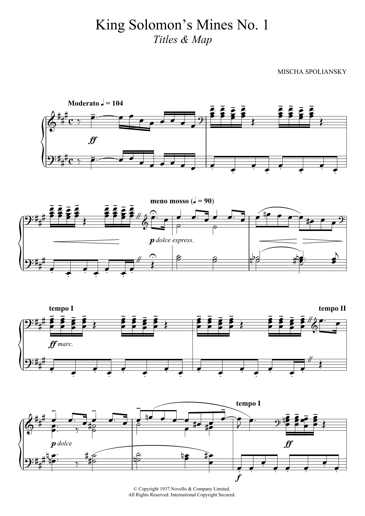 Mischa Spoliansky King Solomon's Mines 1: Title and Map Sheet Music Notes & Chords for Piano - Download or Print PDF