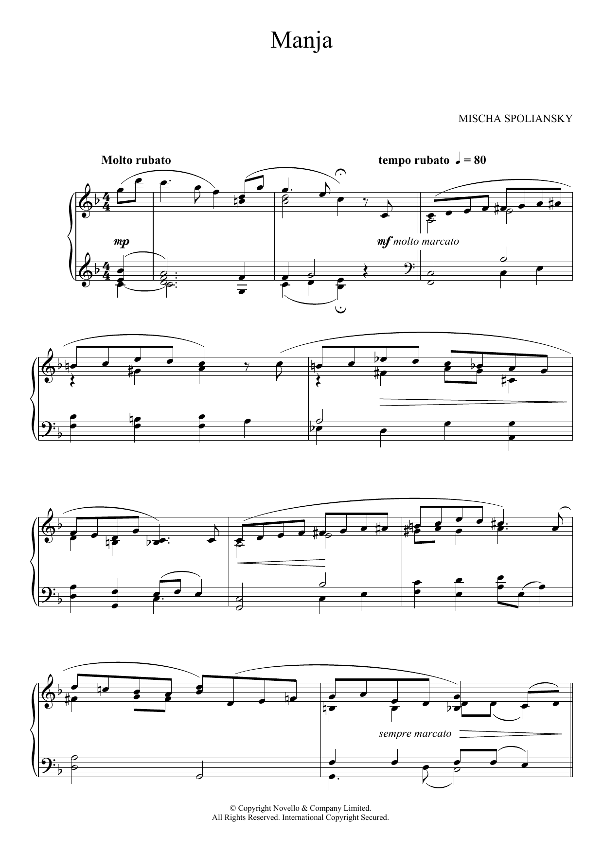 Mischa Spoliansky Manja Sheet Music Notes & Chords for Piano - Download or Print PDF