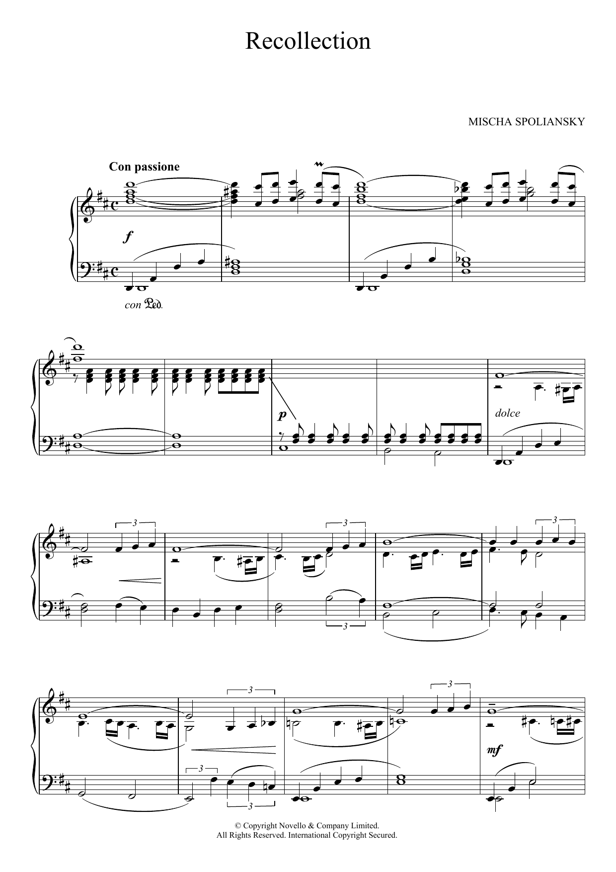Mischa Spoliansky Recollection Sheet Music Notes & Chords for Piano - Download or Print PDF