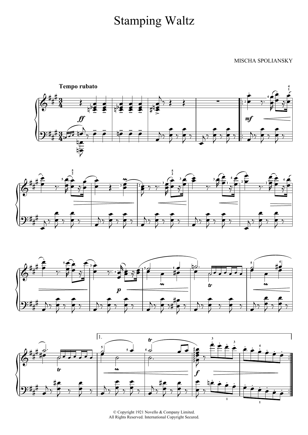 Mischa Spoliansky Stamping Waltz Sheet Music Notes & Chords for Piano - Download or Print PDF