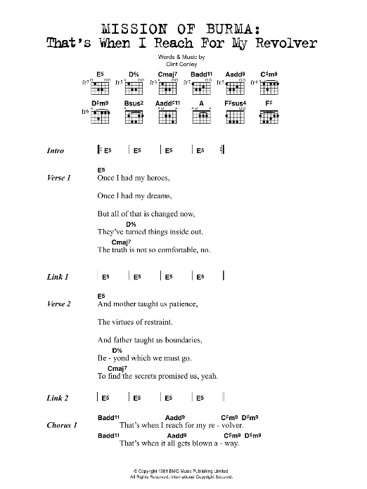 Mission Of Burma That's When I Reach For My Revolver Sheet Music Notes & Chords for Lyrics & Chords - Download or Print PDF