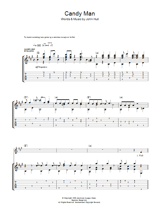 Mississippi John Hurt Candy Man Sheet Music Notes & Chords for Guitar Tab - Download or Print PDF