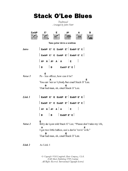 Mississippi John Hurt Stack O' Lee Blues Sheet Music Notes & Chords for Lyrics & Chords - Download or Print PDF