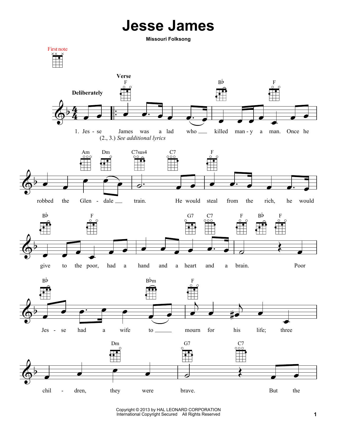 Missouri Folksong Jesse James Sheet Music Notes & Chords for Ukulele - Download or Print PDF