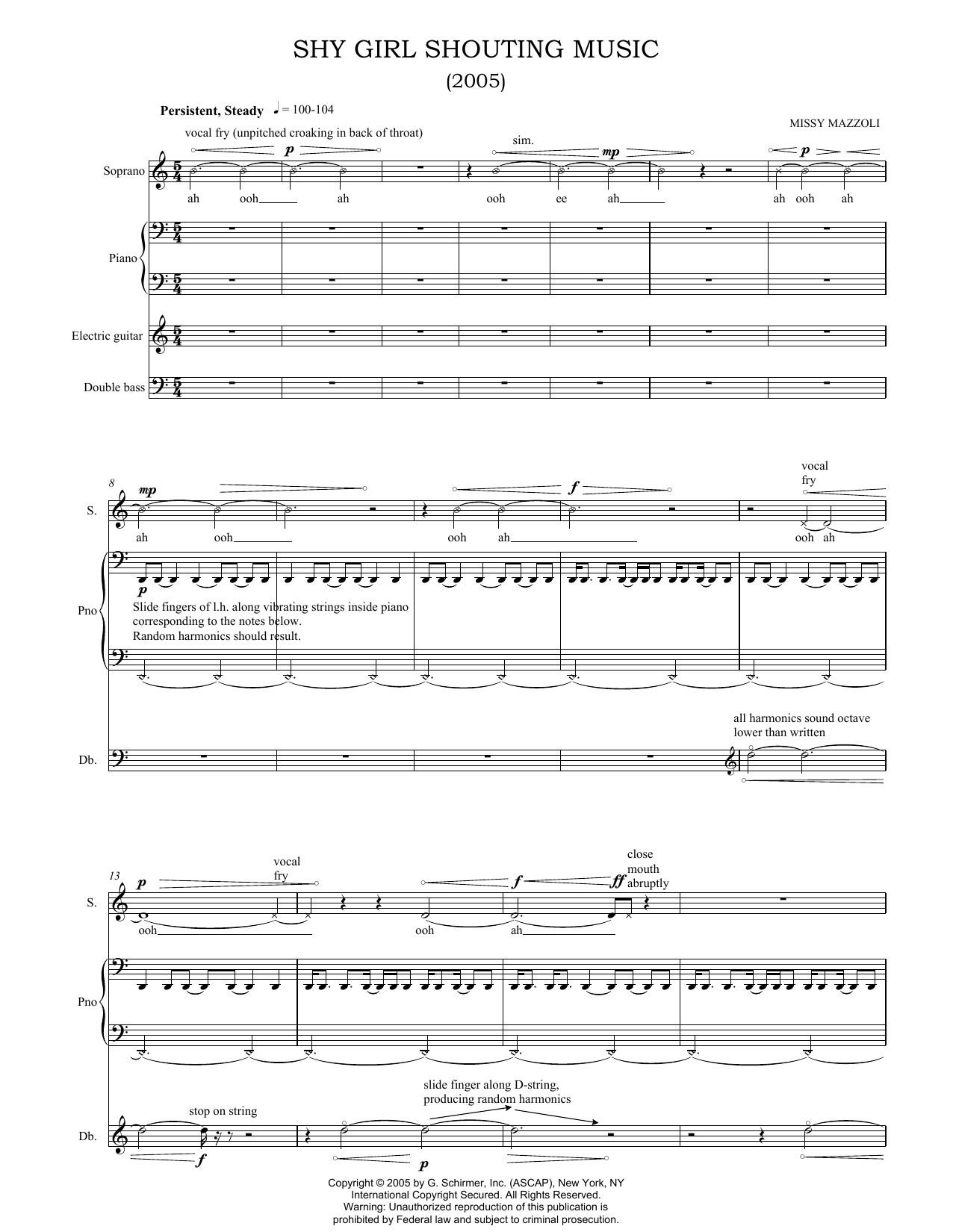 Missy Mazzoli Shy Girl Shouting Music Sheet Music Notes & Chords for Voice - Download or Print PDF