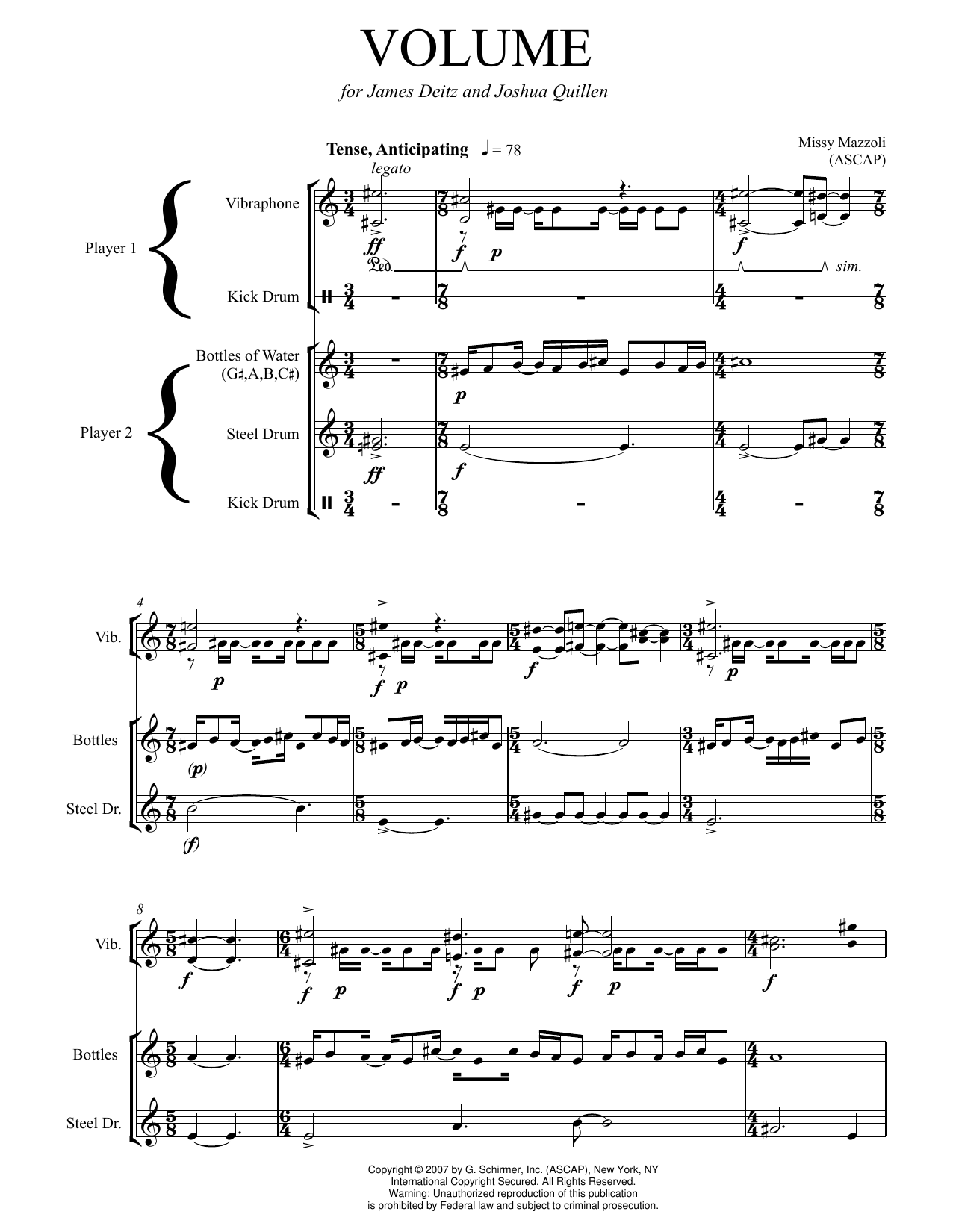 Missy Mazzoli Volume (steel drum and vibraphone version) Sheet Music Notes & Chords for Chamber Group - Download or Print PDF