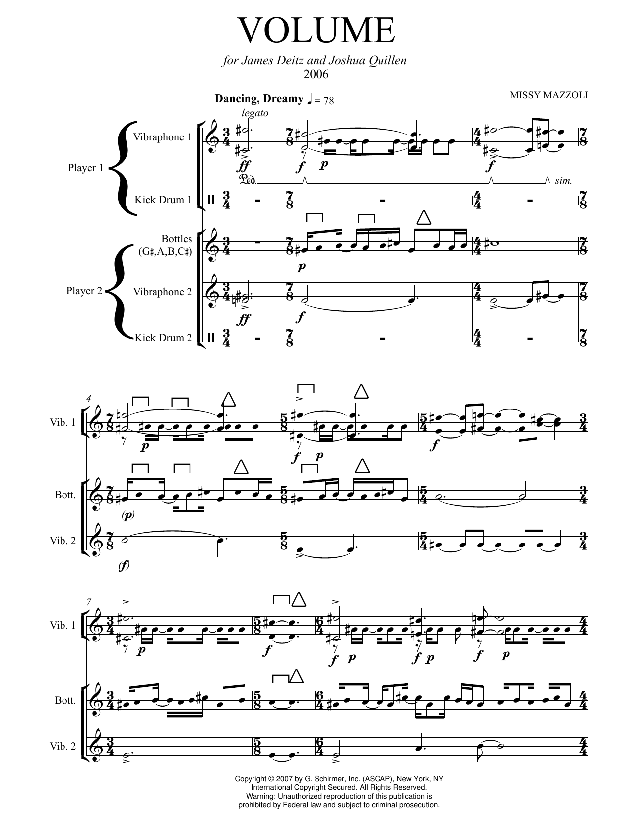 Missy Mazzoli Volume (two-vibraphone version) Sheet Music Notes & Chords for Chamber Group - Download or Print PDF