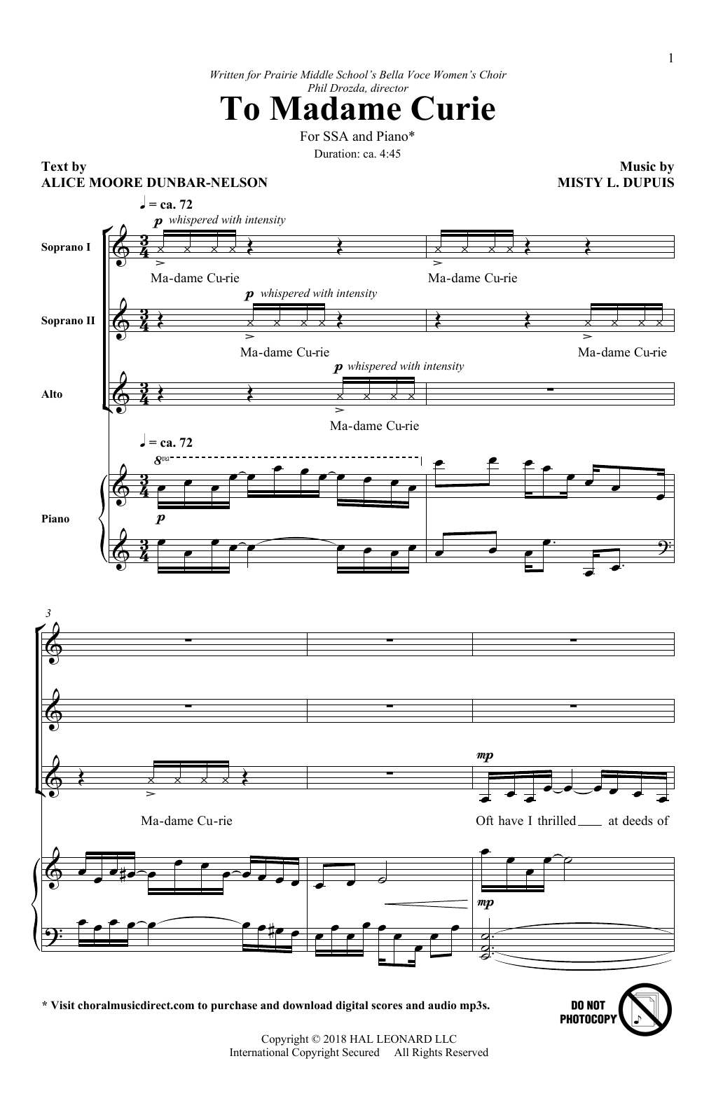 Misty L. Dupuis To Madame Curie Sheet Music Notes & Chords for SSA - Download or Print PDF
