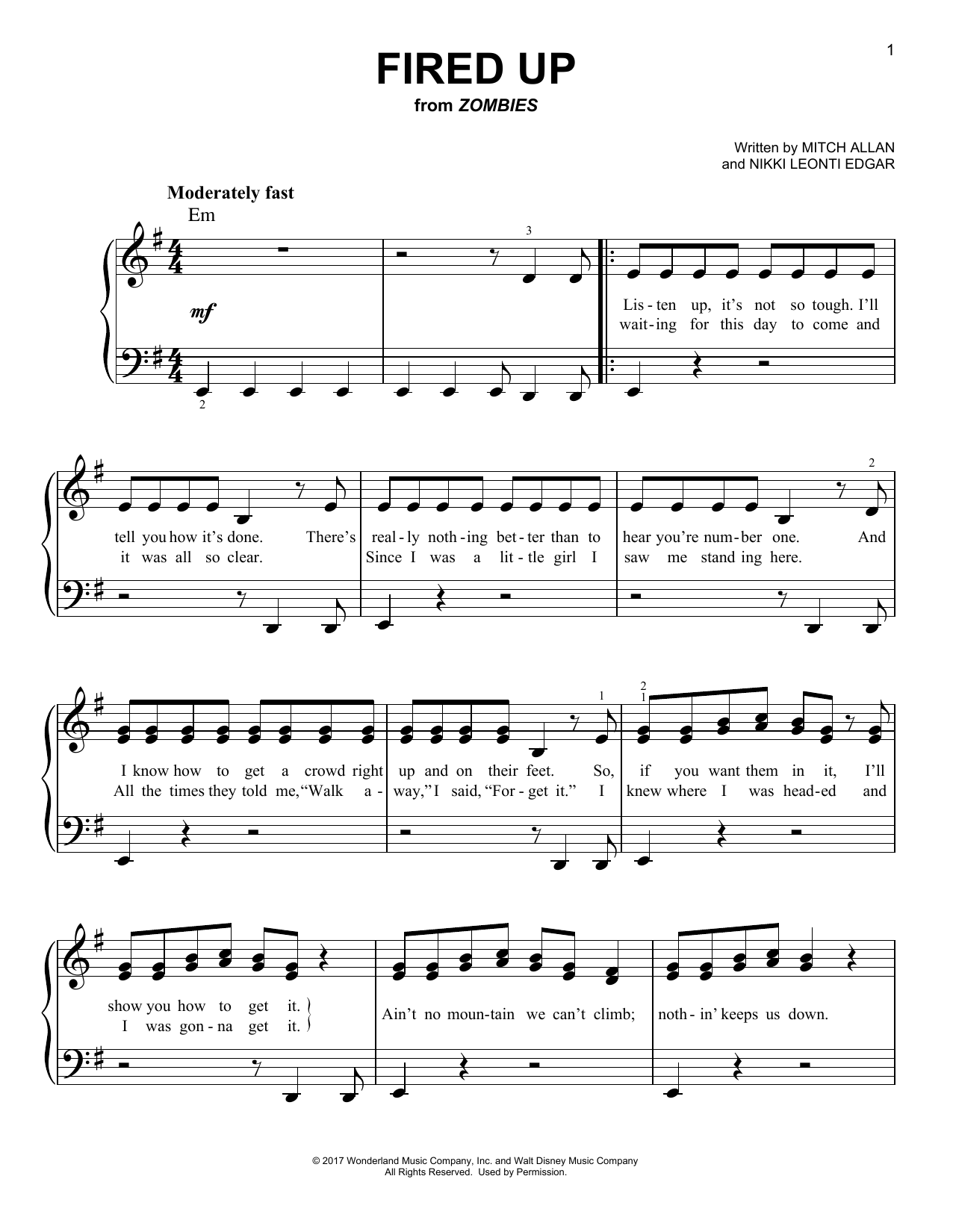 Mitch Allan Fired Up (from Disney's Zombies) Sheet Music Notes & Chords for Easy Piano - Download or Print PDF