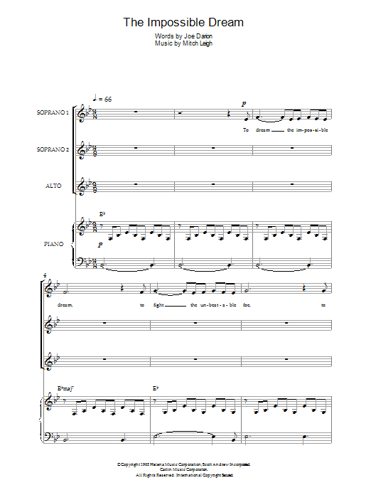 Mitch Leigh The Impossible Dream (from Man Of La Mancha) Sheet Music Notes & Chords for SSA - Download or Print PDF