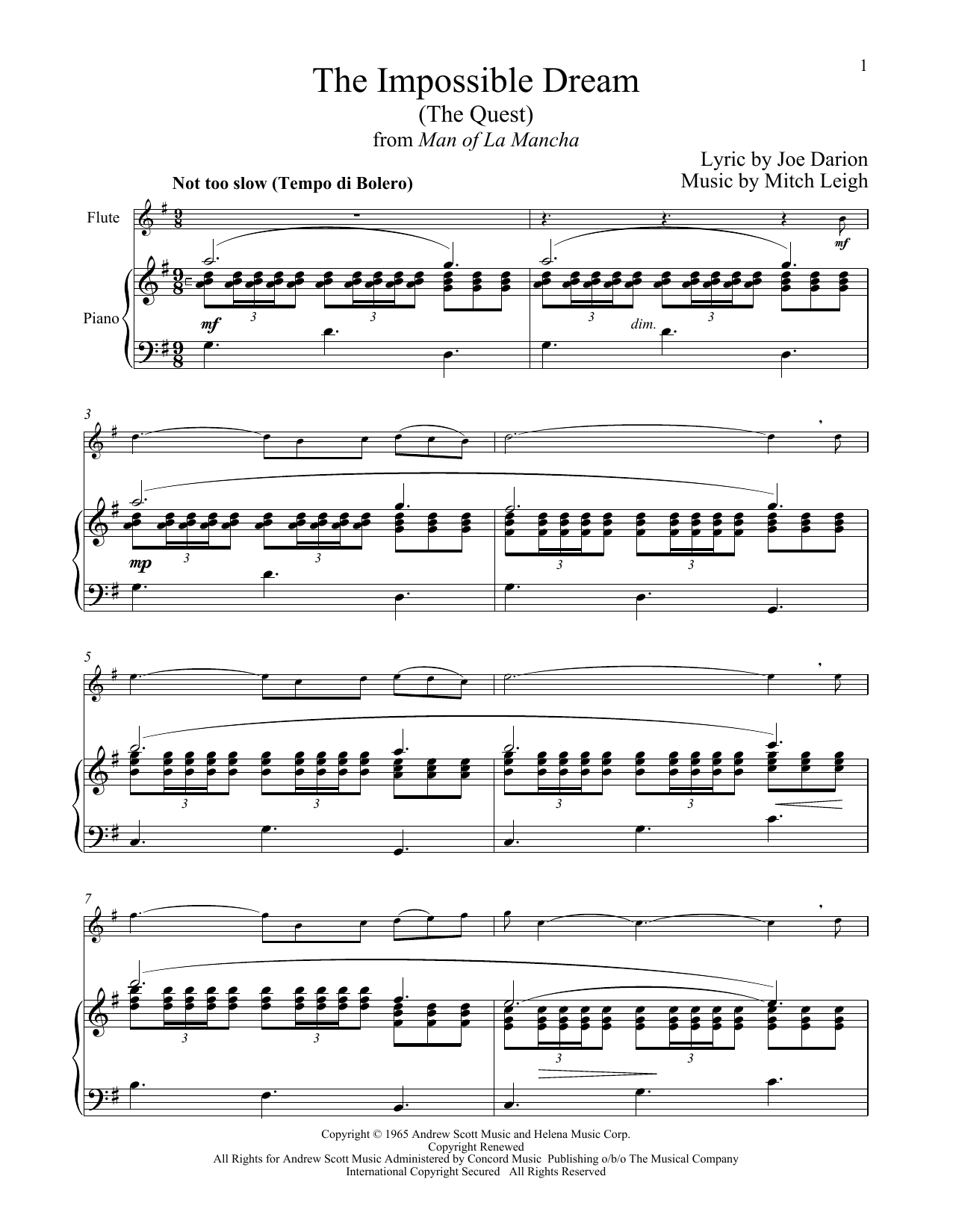 Mitch Leigh The Impossible Dream (The Quest) (from Man Of La Mancha) Sheet Music Notes & Chords for Clarinet and Piano - Download or Print PDF