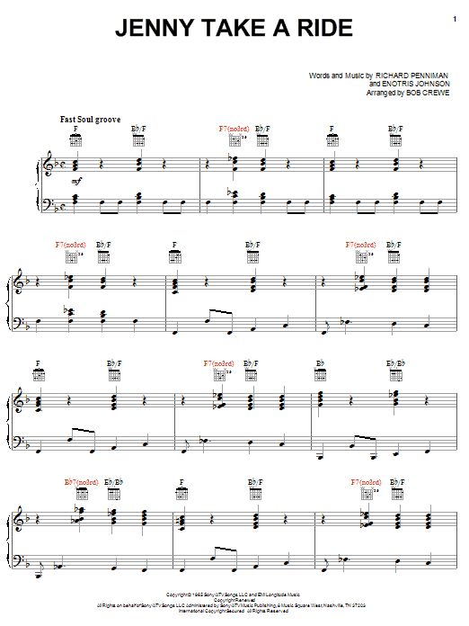 Mitch Ryder & The Detroit Wheels Jenny Take A Ride Sheet Music Notes & Chords for Piano, Vocal & Guitar (Right-Hand Melody) - Download or Print PDF