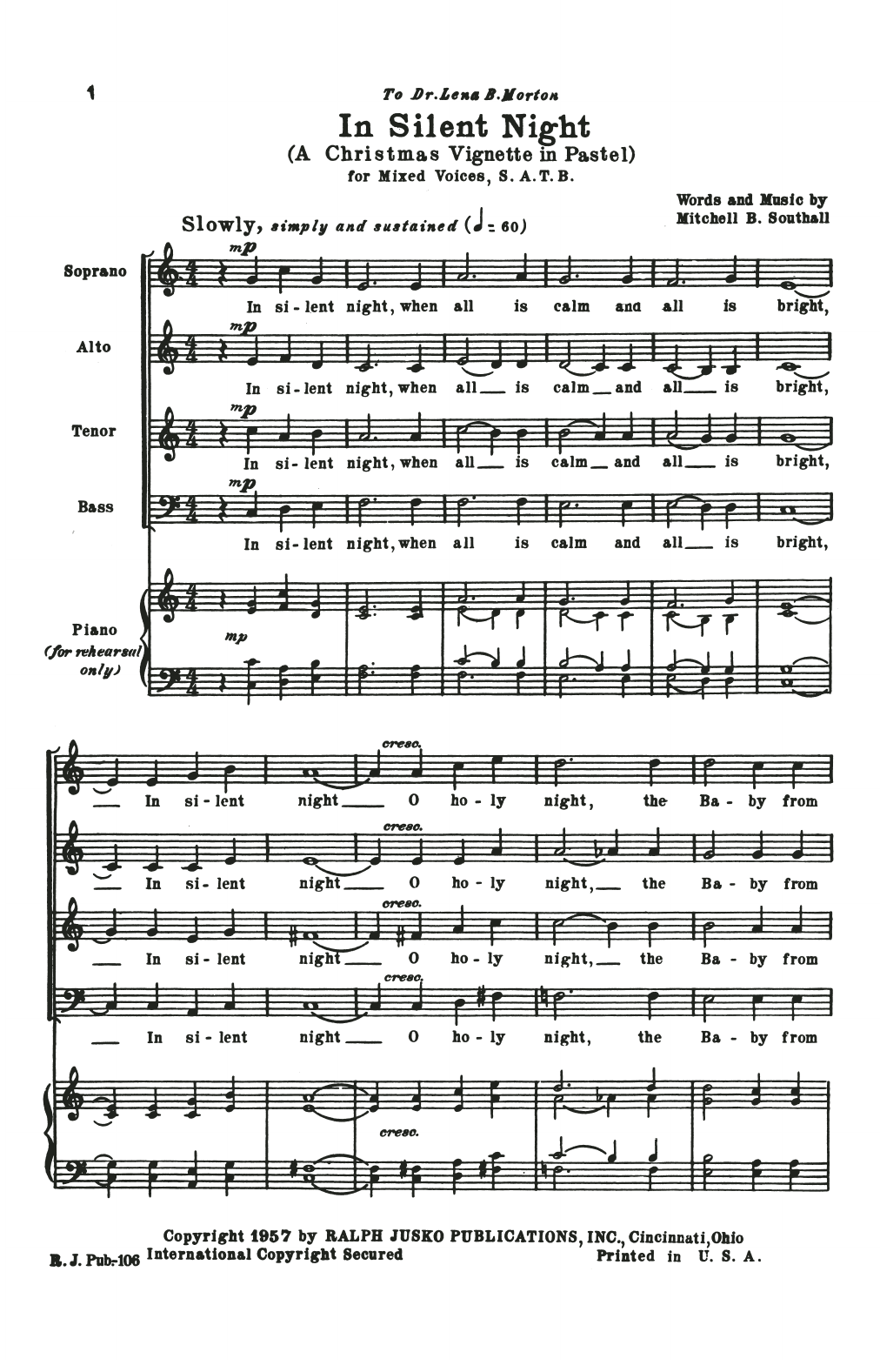 Mitchell B. Southall In Silent Night (A Christmas Vignette in Pastel) Sheet Music Notes & Chords for SSA Choir - Download or Print PDF
