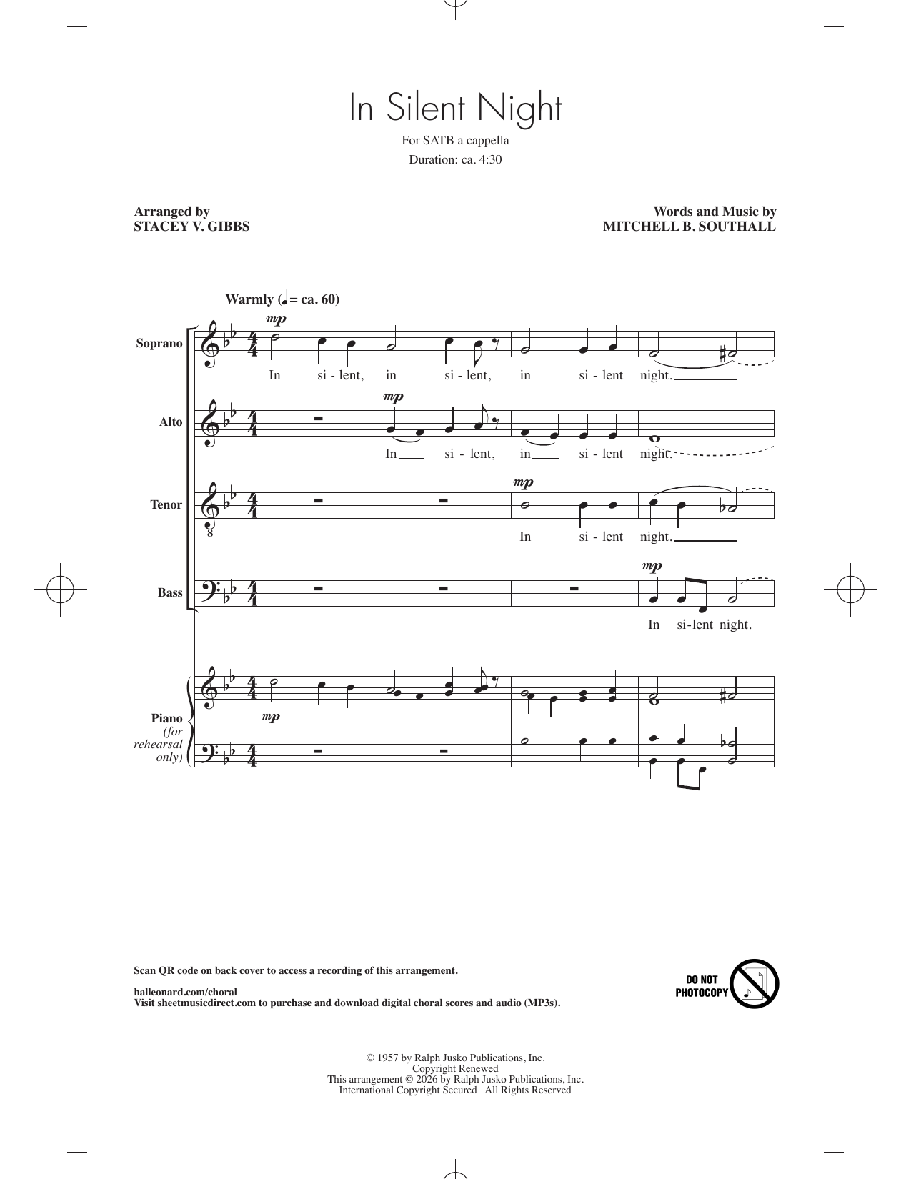 Mitchell B. Southall In Silent Night (arr. Stacey V. Gibbs) Sheet Music Notes & Chords for SATB Choir - Download or Print PDF