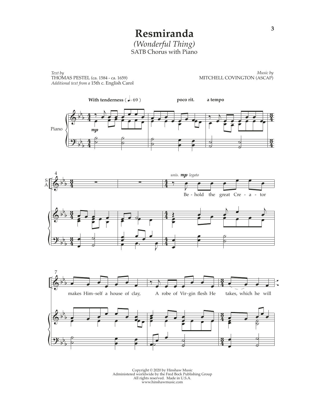Mitchell Covington Res Miranda (Wonderful Thing) Sheet Music Notes & Chords for SATB Choir - Download or Print PDF