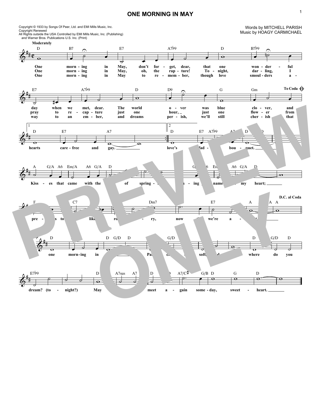 Mitchell Parish and Hoagy Carmichael One Morning In May Sheet Music Notes & Chords for Lead Sheet / Fake Book - Download or Print PDF