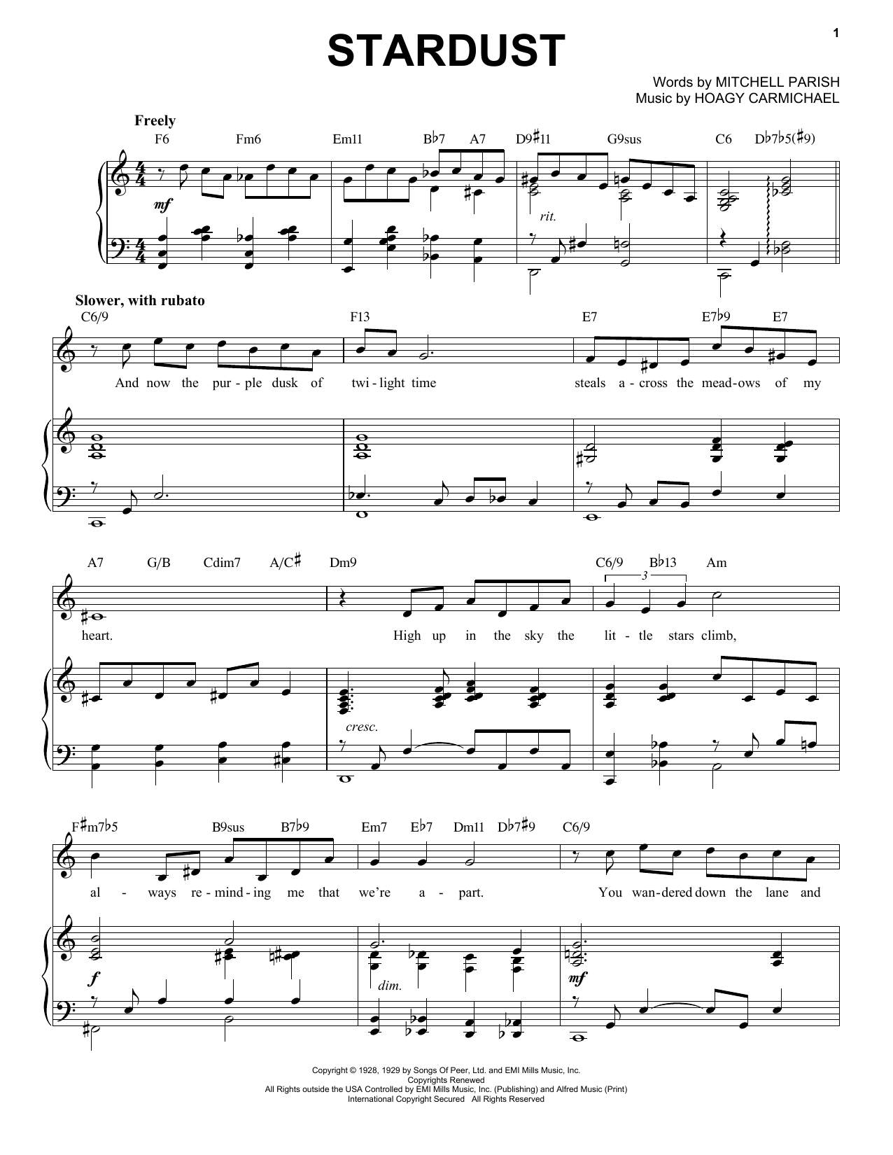 Mitchell Parish and Hoagy Carmichael Stardust [Jazz version] (arr. Brent Edstrom) Sheet Music Notes & Chords for Piano & Vocal - Download or Print PDF