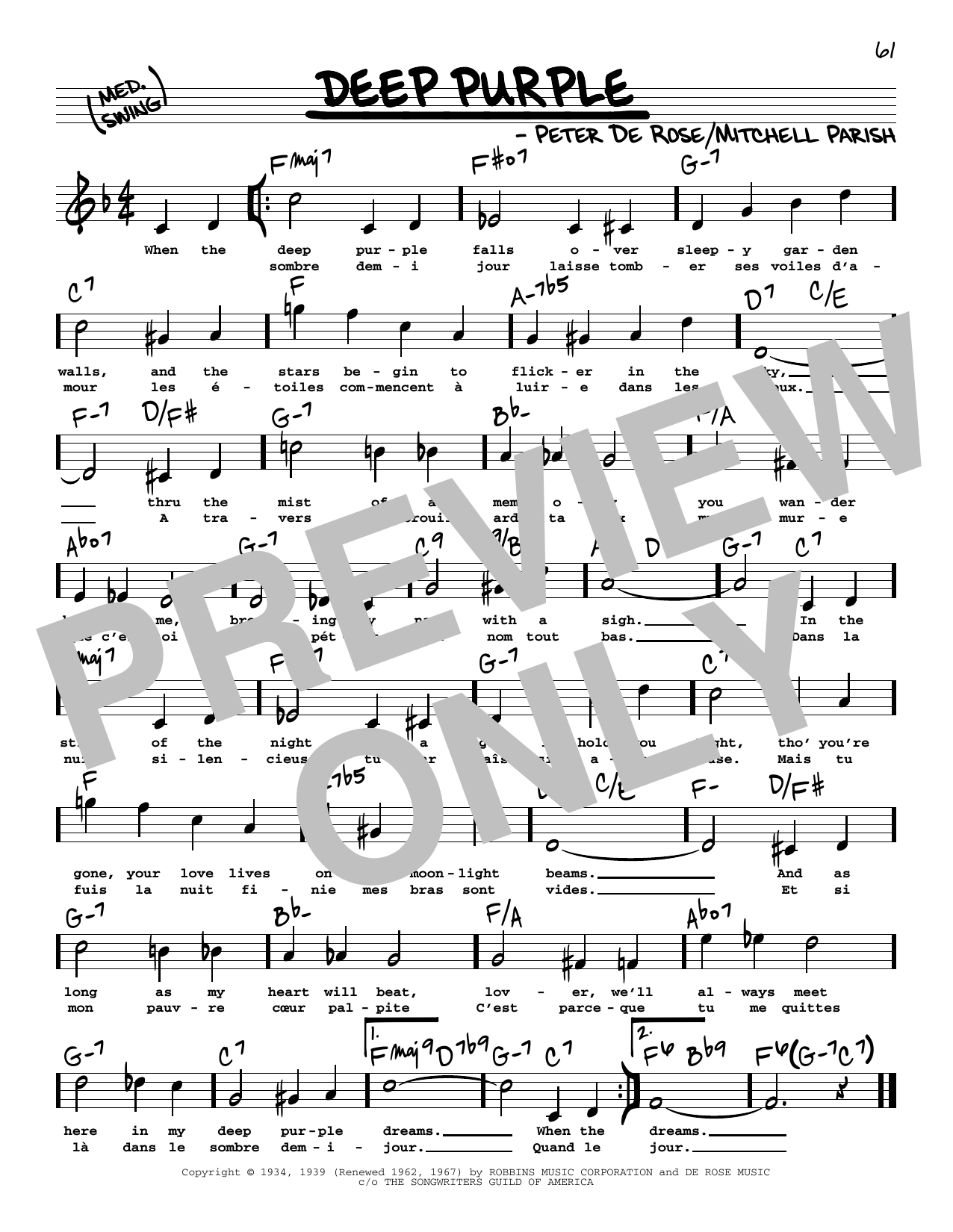 Mitchell Parish Deep Purple (High Voice) Sheet Music Notes & Chords for Real Book – Melody, Lyrics & Chords - Download or Print PDF