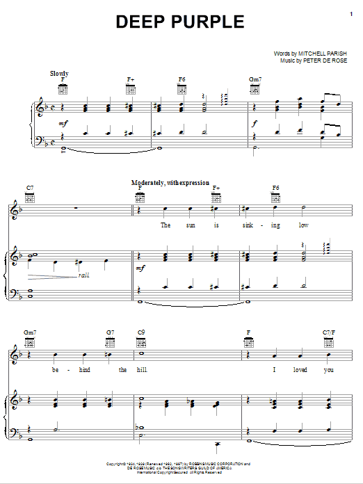 Mitchell Parish Deep Purple Sheet Music Notes & Chords for Piano, Vocal & Guitar (Right-Hand Melody) - Download or Print PDF