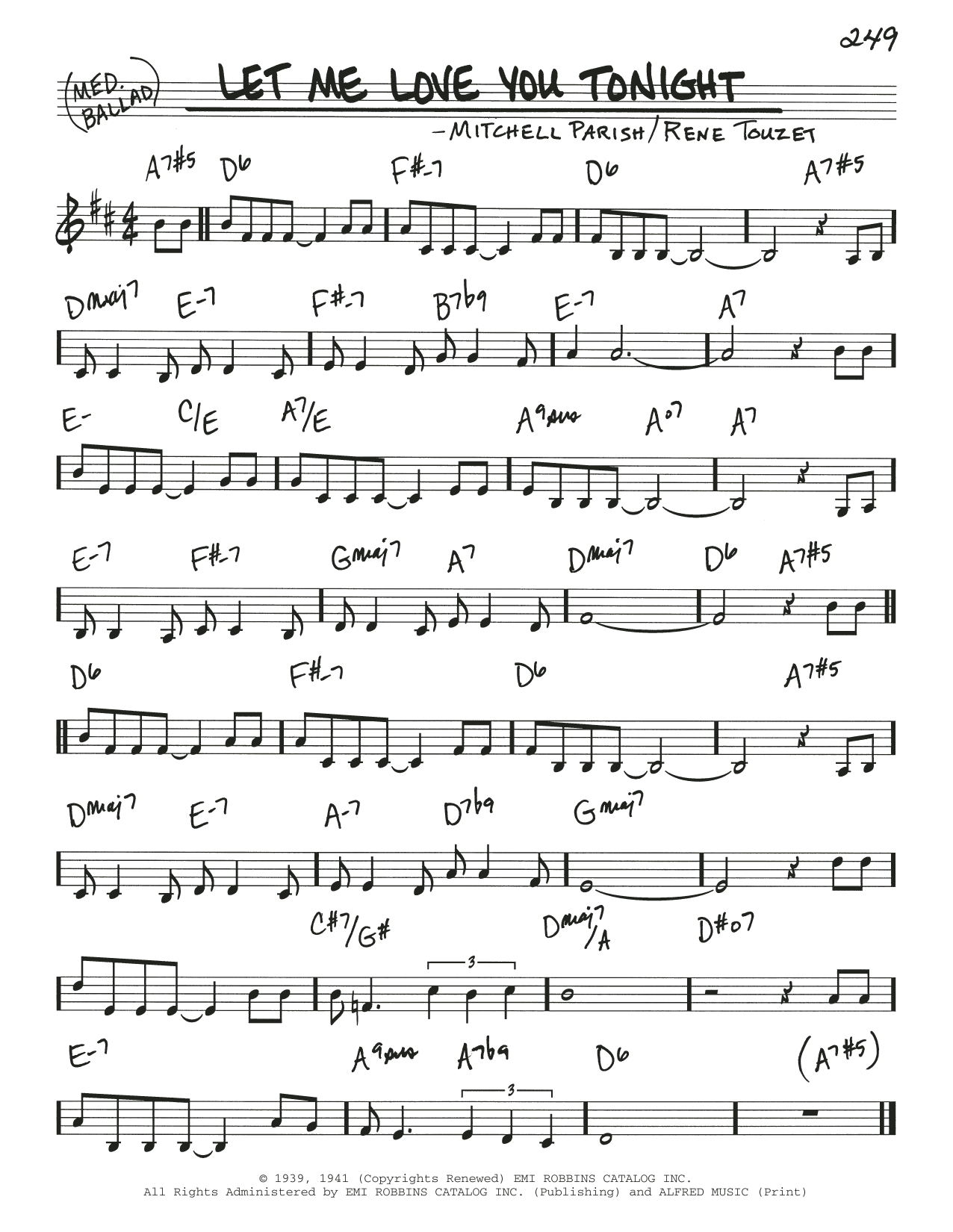 Mitchell Parish Let Me Love You Tonight Sheet Music Notes & Chords for Real Book – Melody & Chords - Download or Print PDF