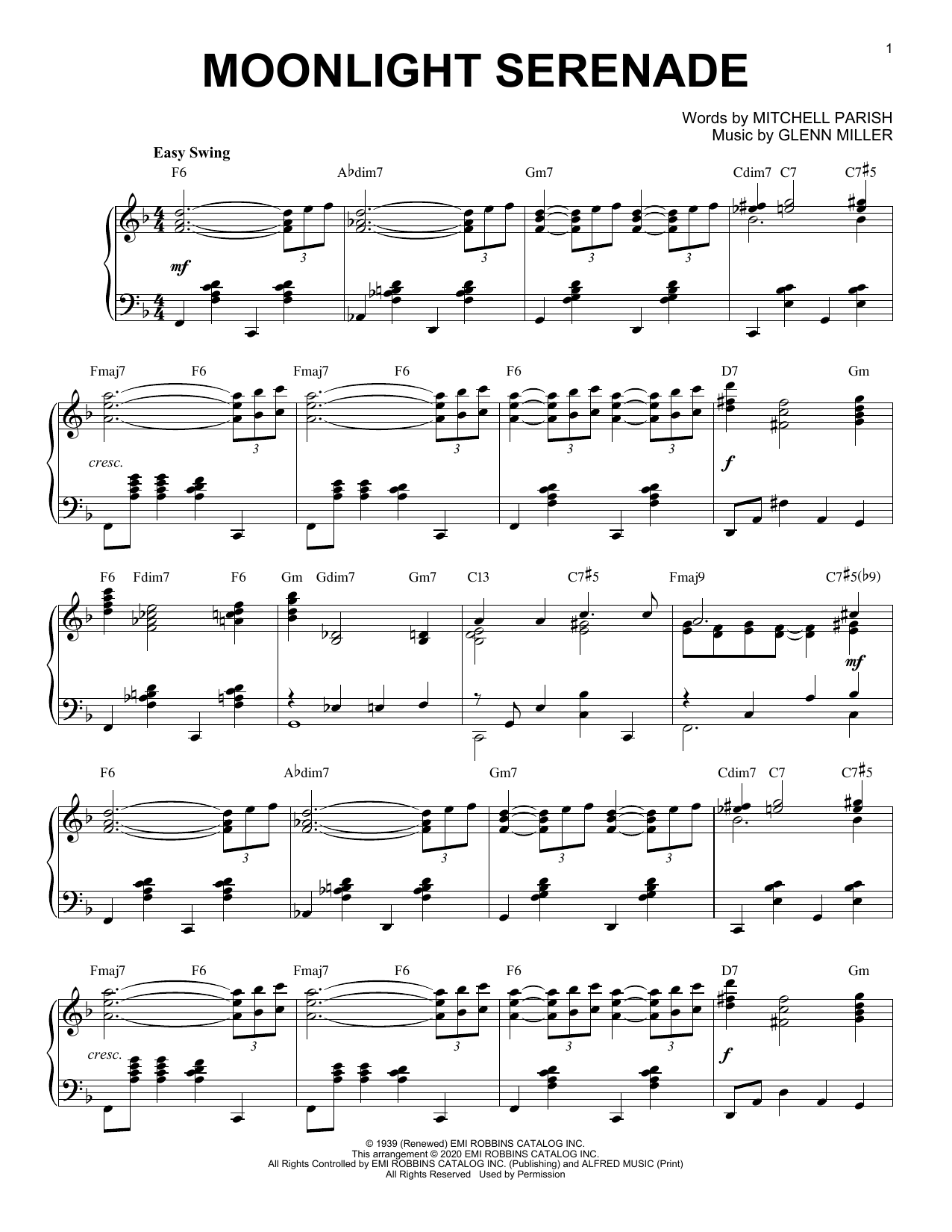 Mitchell Parish Moonlight Serenade [Jazz version] (arr. Brent Edstrom) Sheet Music Notes & Chords for Piano Solo - Download or Print PDF